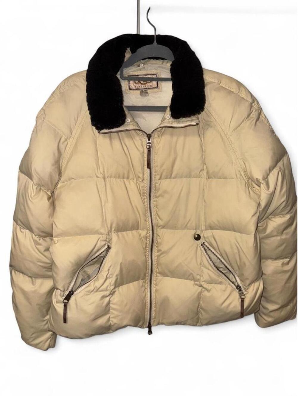 UGG Australia cream puffer down jacket faux fur collar, size XL quiet lux winrwe